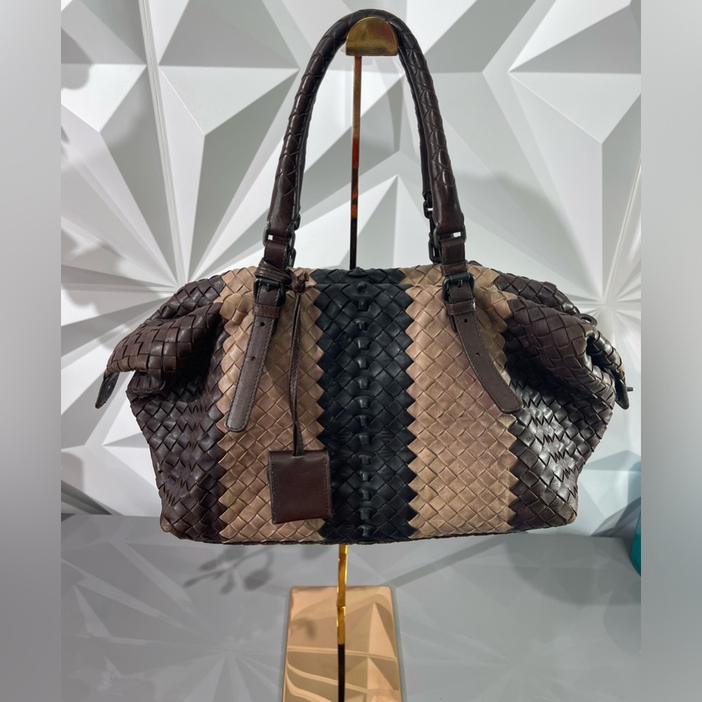 Rare Bottega Veneta Tri-Color Brown, Black, Taupe Satchel
